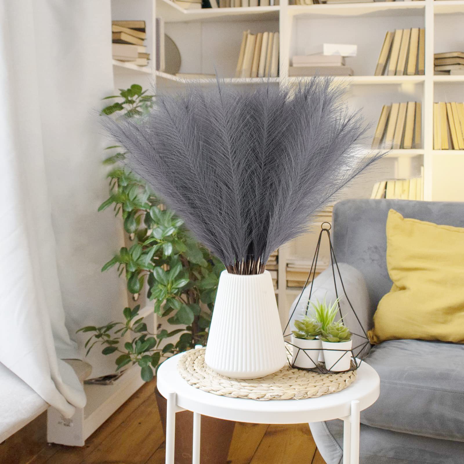 50pcs Faux Pampas Grass Grey, 21.6″ Short Artificial Pompous Grass Floral Fak…