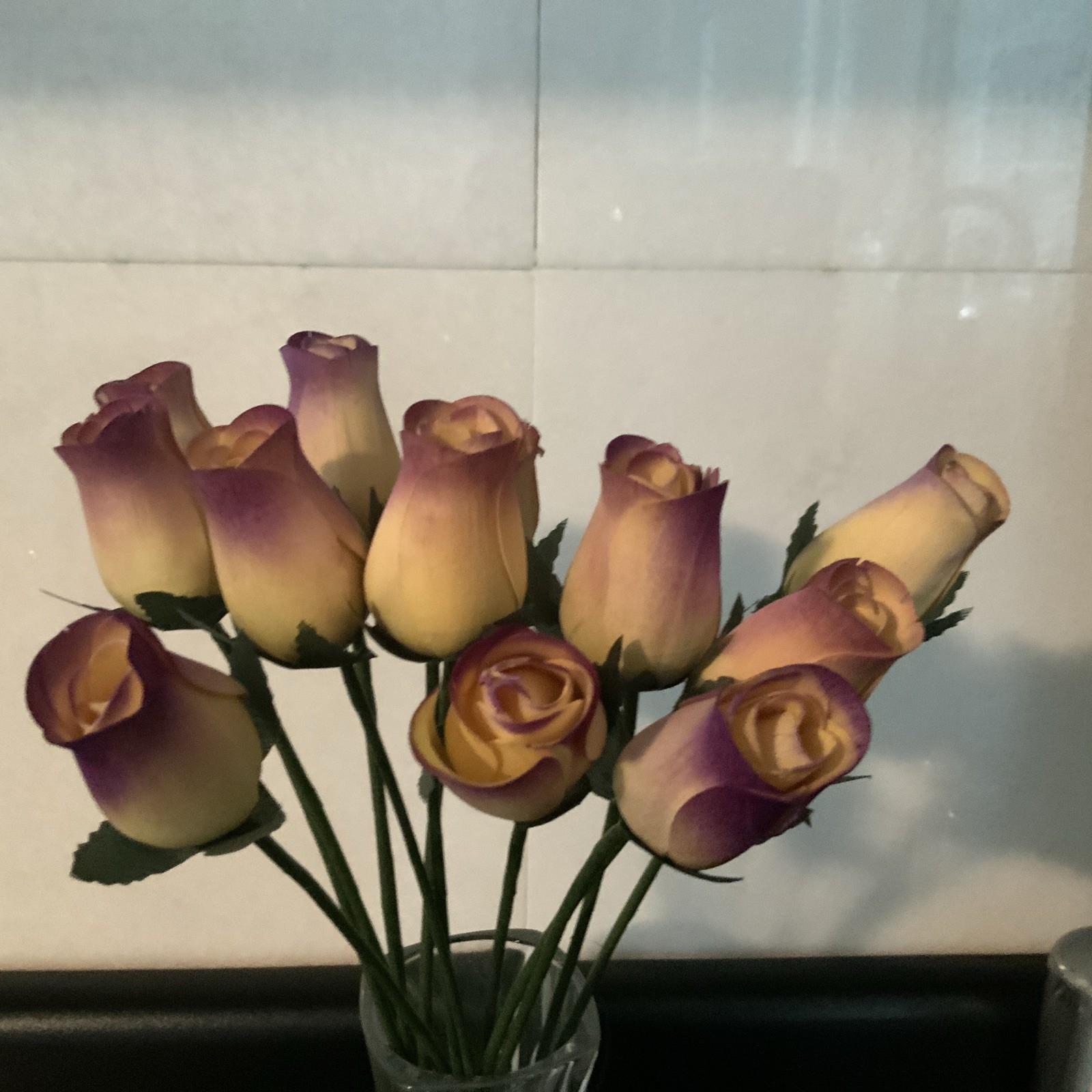 Bouquet Of A Dozen Purple and Yellow Wooden