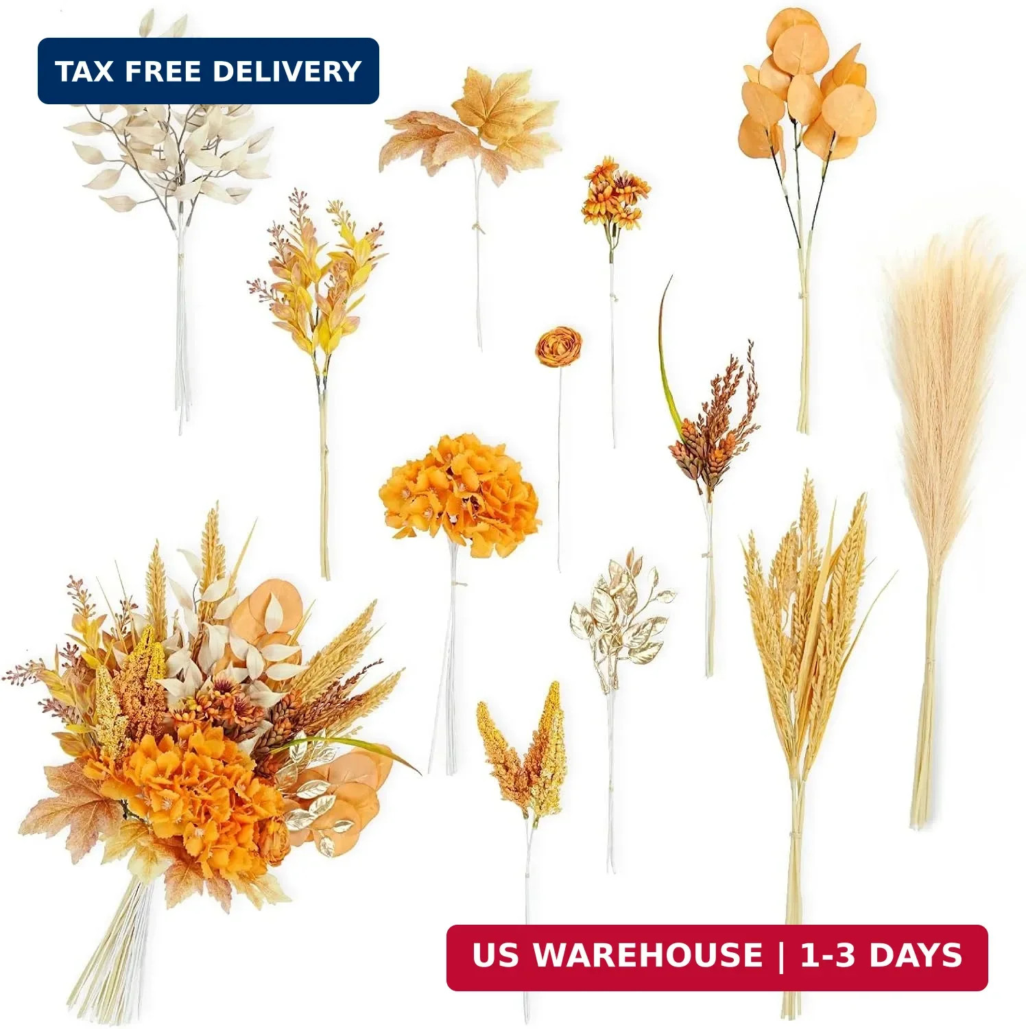 Artificial Greenery Stems, 55pcs Box Set for Wedding, Home & Office | 13 Kinds F