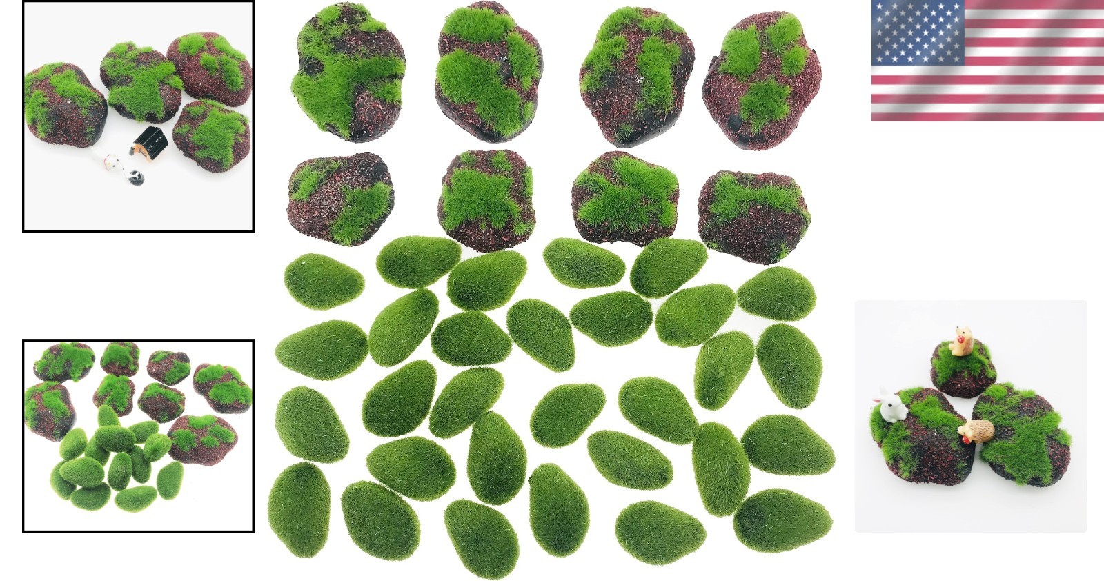 38 PCS Artificial Moss Rocks & Green Balls for Creative Floral Arrangements