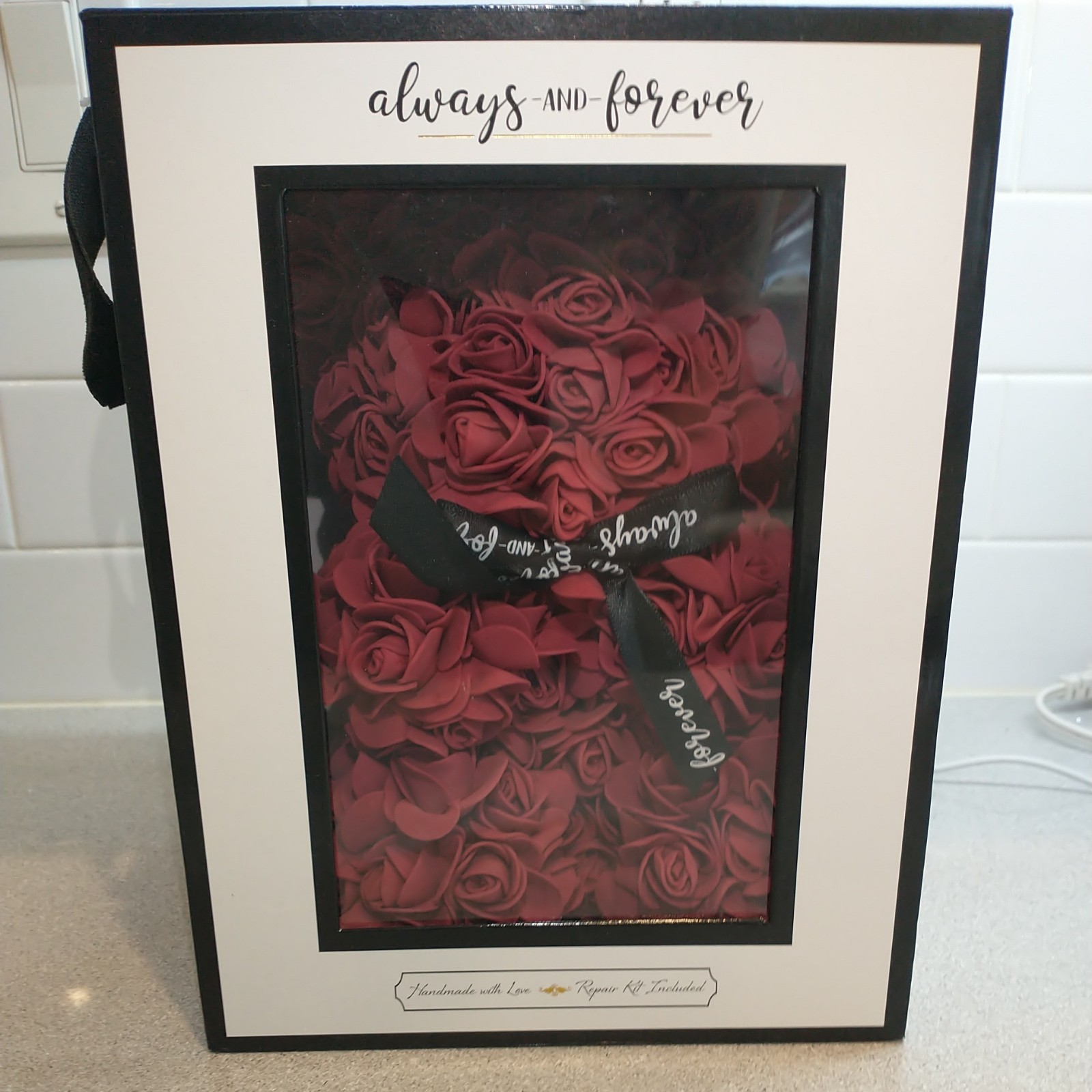 Always And Forever Flower TEDDY BEAR Handmade Foam Red Roses Love Valentine NEW