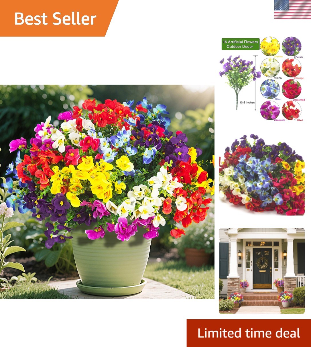 Versatile 16-Piece Artificial Silk Flower Set for Instant Garden Elegance