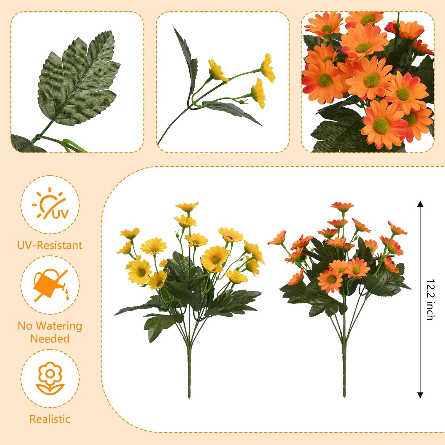 12 Bundles Fake Dasiy Artificial Mums Flowers for Outdoors Decoration