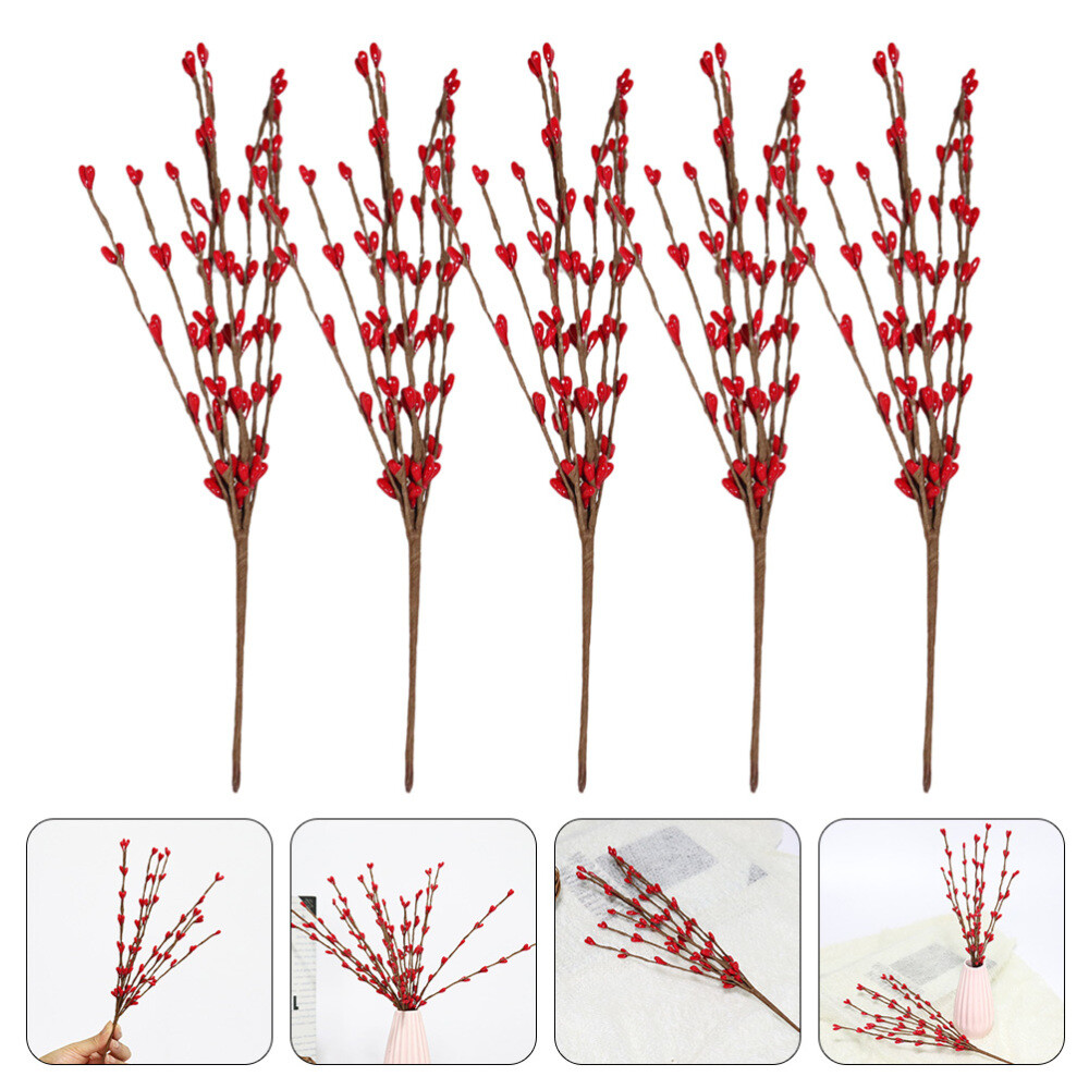5pcs Orange Berry Christmas Christmas Berry Picks Artificial Red Berry Stems