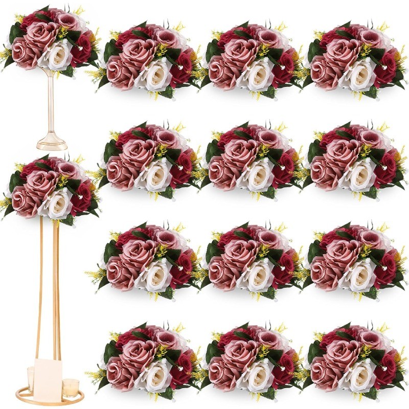 12 Pcs Artificial Rose Flower Balls for Centerpieces, Silk Roses Kissing Balls