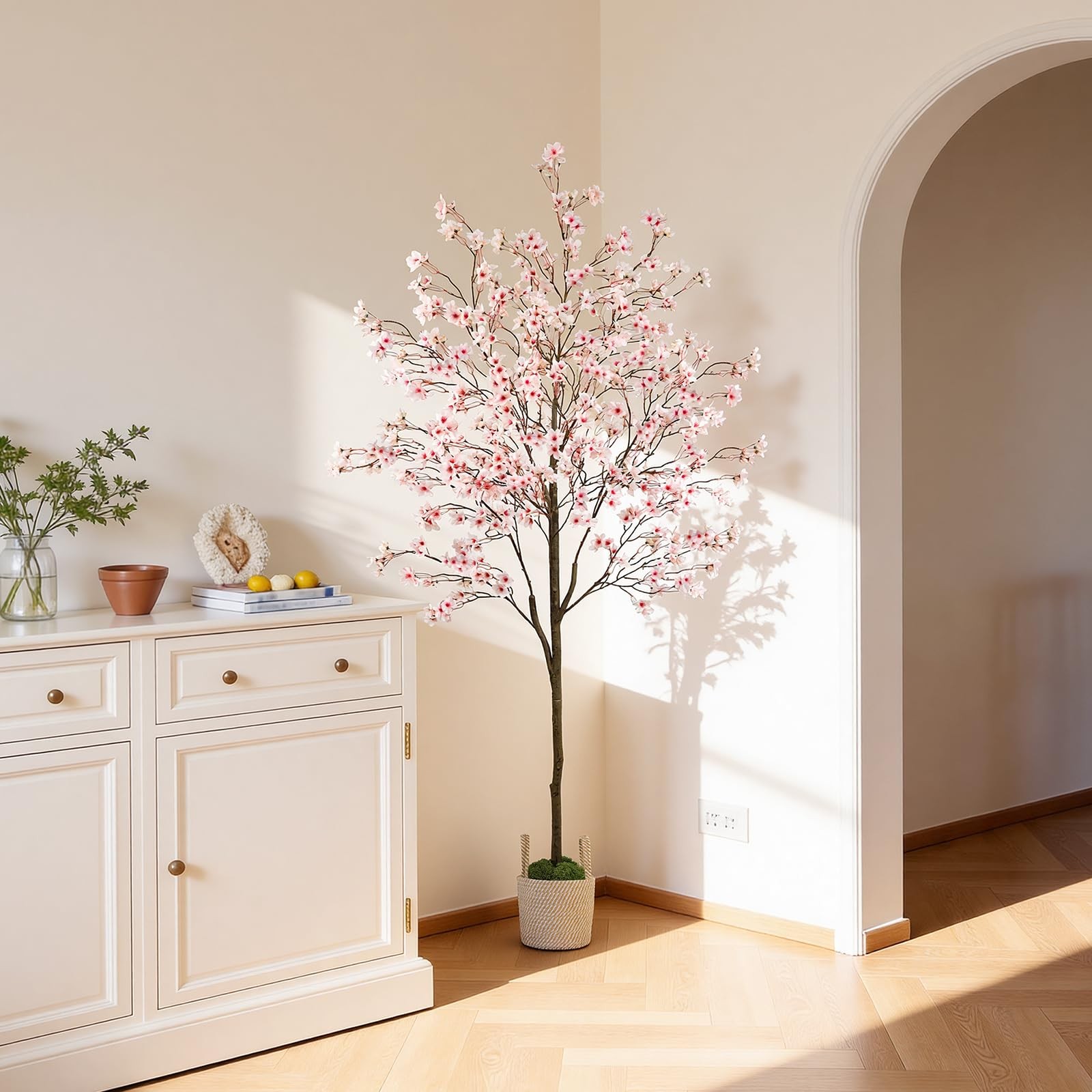 6FT Cherry Bloosom Tree for Indoor Outdoor, Artificial Pink Flower Tree with …