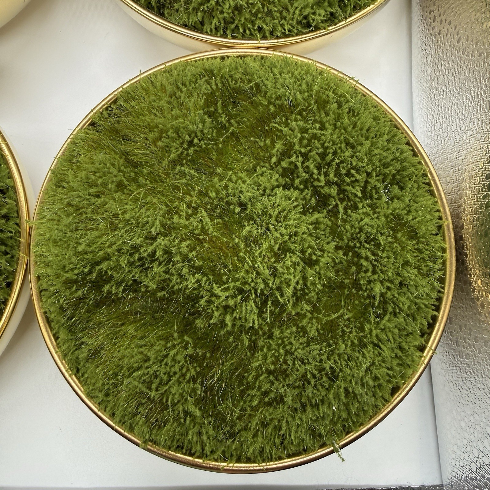 4 Piece Faux Floral Decor Moss in Gold Ceramic Bowl Indoor Tabletop Crafting New