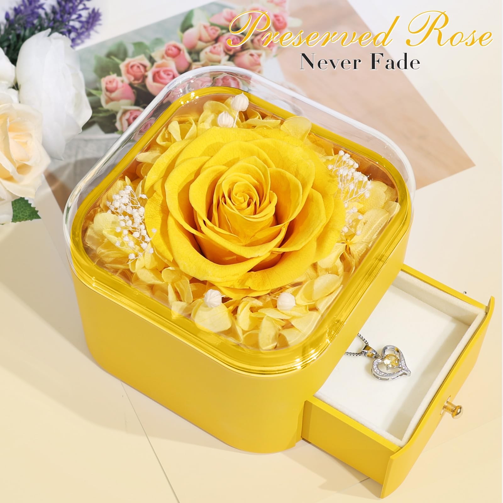 Gifts for Preserved Real Rose with Necklace Eternal Roses Forever Flowers for…
