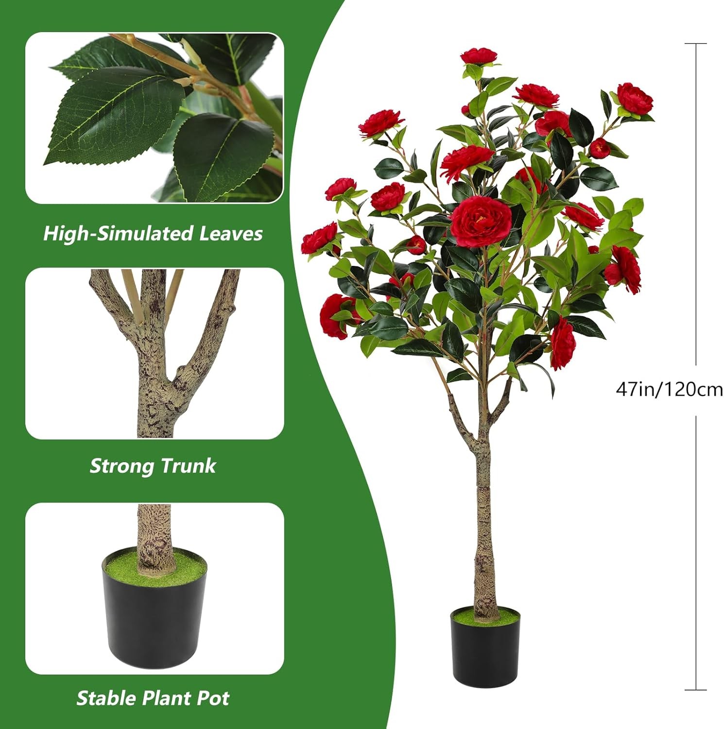 2 Pack 4FT Artificial Camellia Flower Tree Fake Plant Garden Yard Office Decor