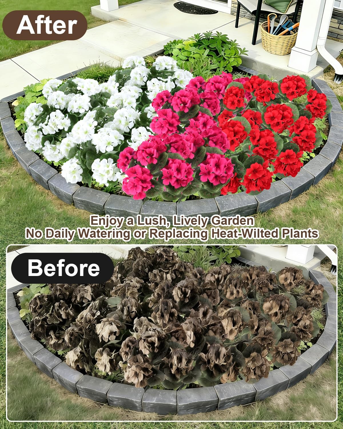 Artificial Flowers for Outdoors 12 Bundles of UV-Resistant Geraniums, Realistic