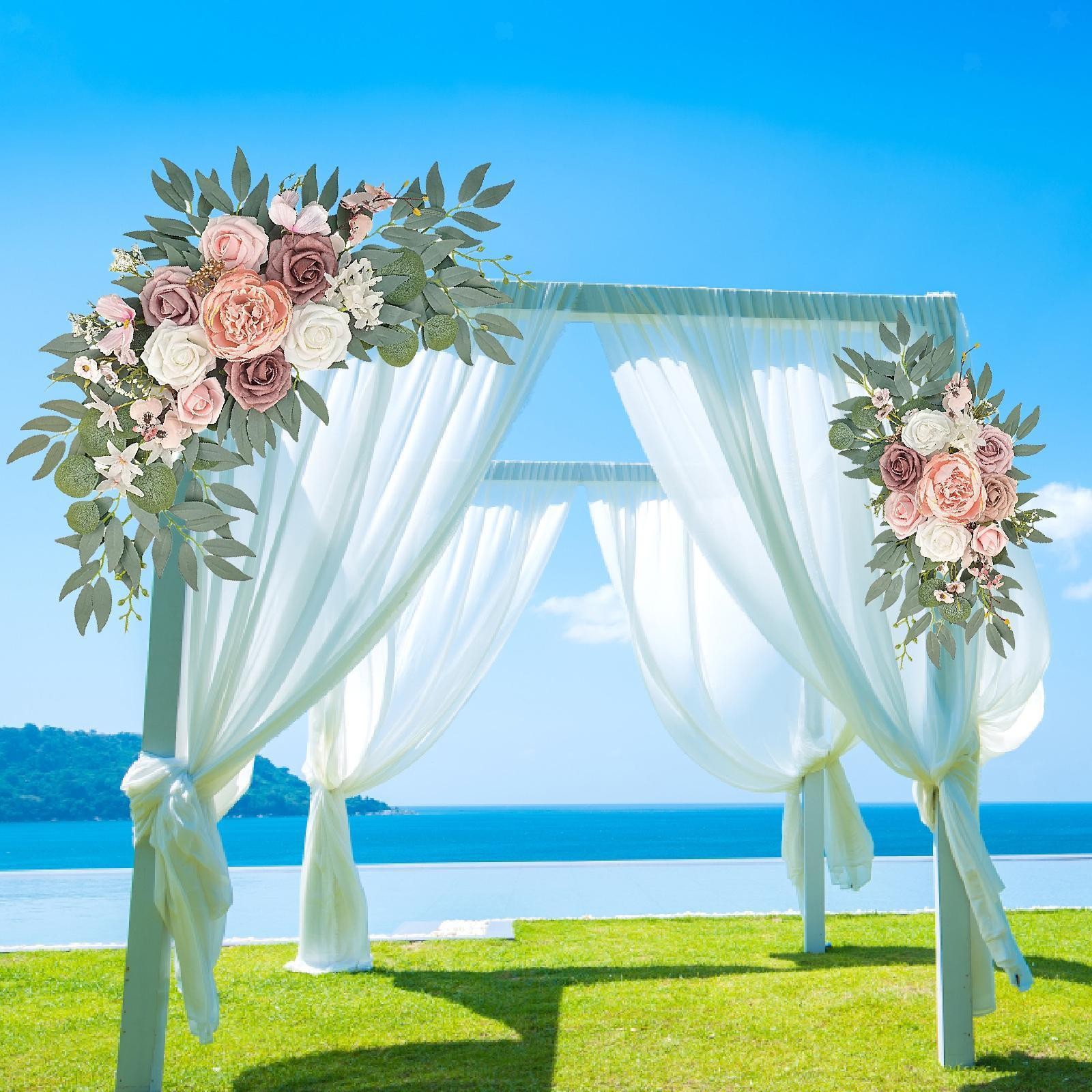 2Pcs Wedding Arch Flowers Welcome Signs Floral Swag for Party Holiday Window