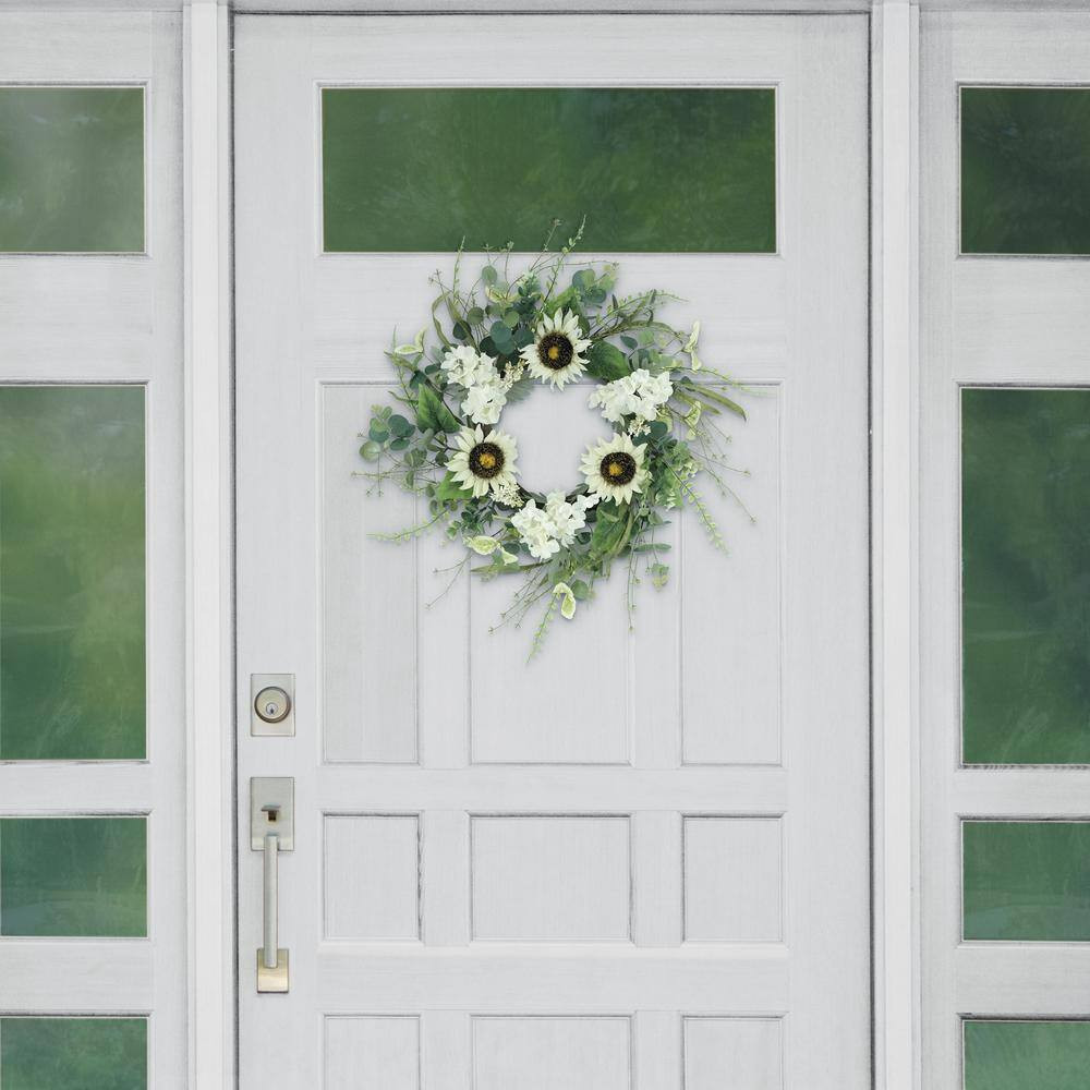 24 In. Artificial Sunflower and Hydrangea Floral Spring Wreath