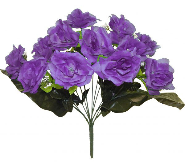 Open Rose Bush 12 Stems 21in Purple