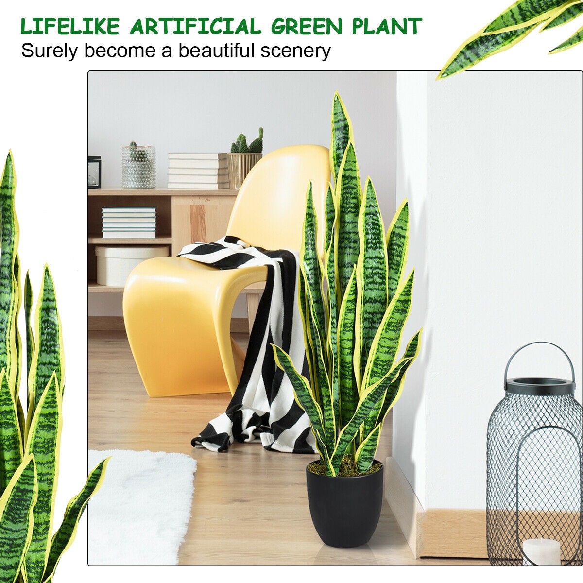 Artificial Snake Plant 35.5″ Fake Sansevieria Indoor-Outdoor Decoration Yellow