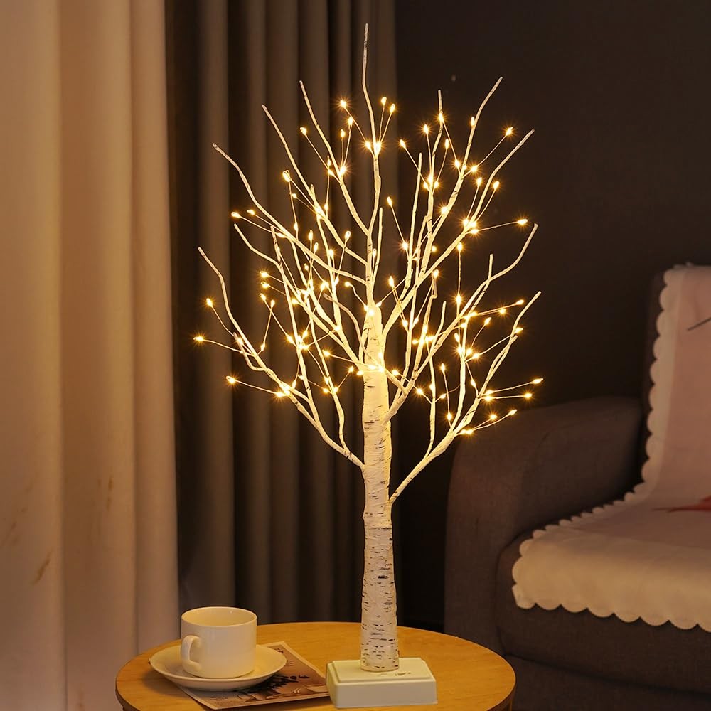 2ft Lighted Birch Tree with 144 Warm White LEDs – Small White Christmas Tree …