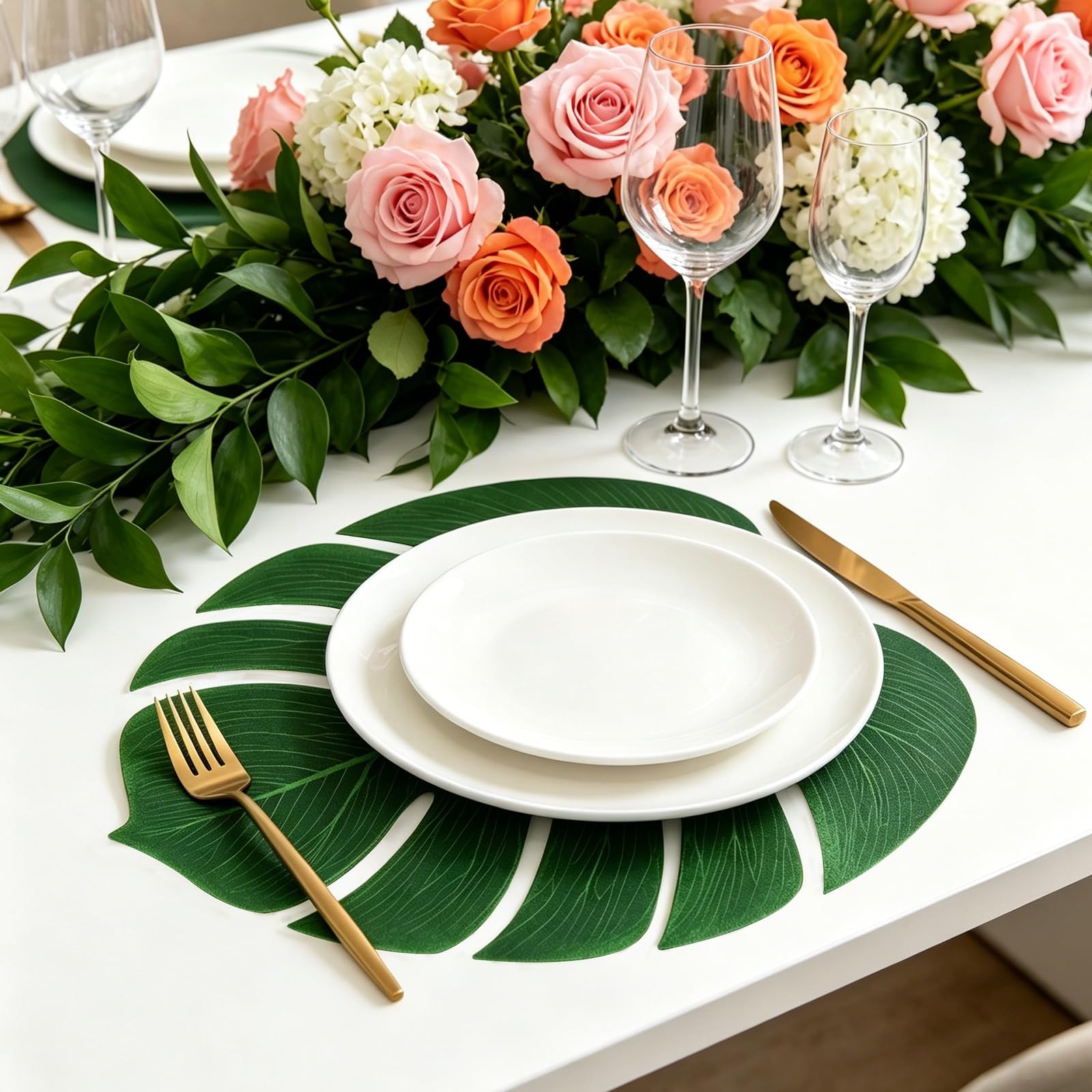 50Pcs Artificial Palm Leaves Large Tropical Monstera Plant Green Faux Safari …