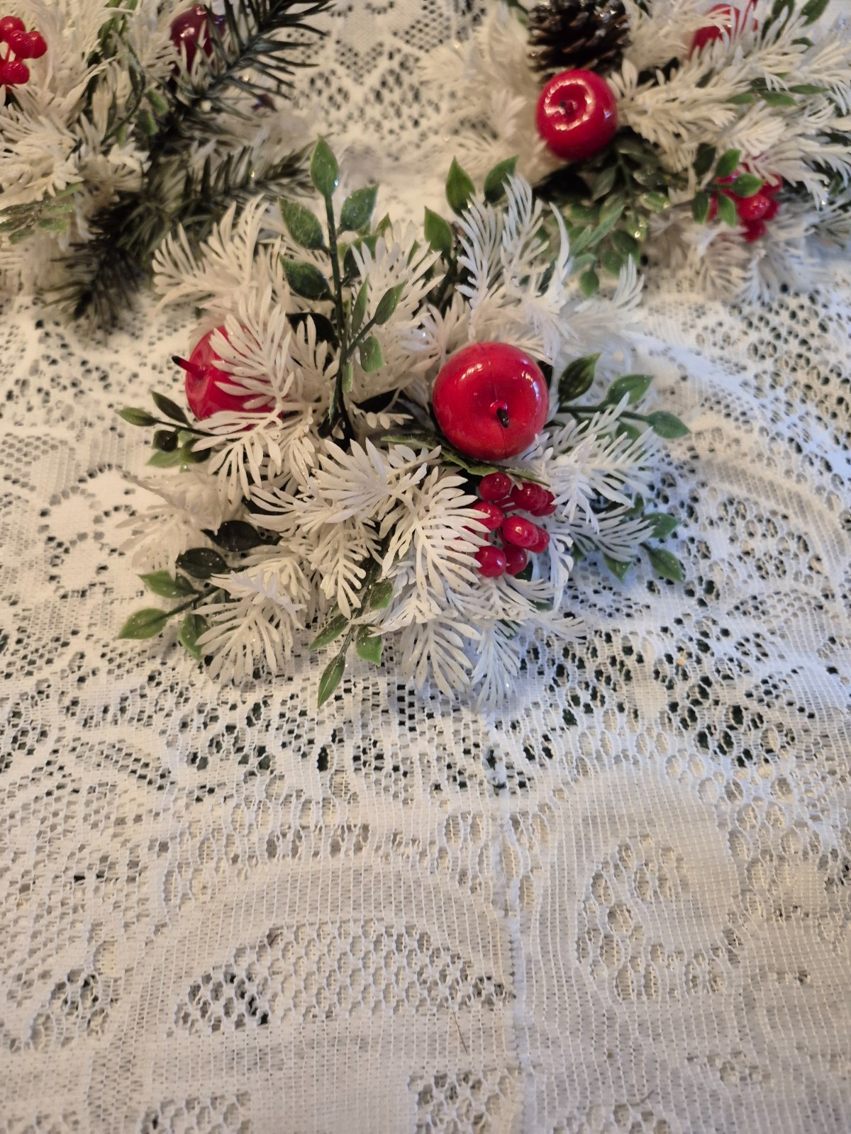 Set/3 Vintage Taper Candle Ring Christmas 5.5″ Winter Shabby
