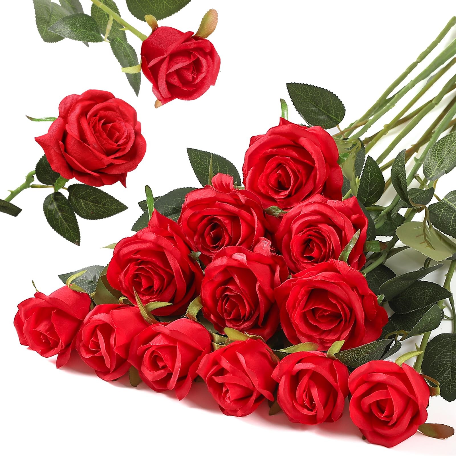 Hawesome 12PCS Artificial Silk Flowers Realistic Roses Bouquet Long Stem for Hom