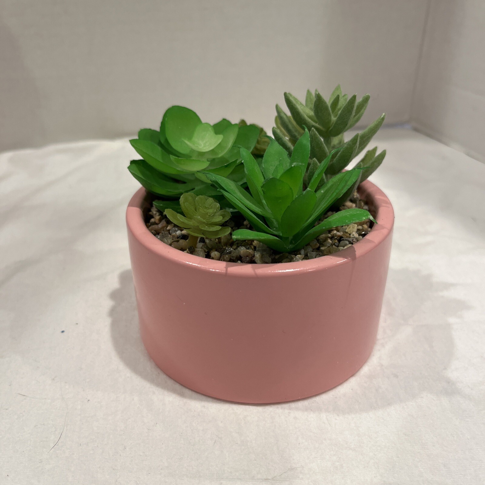 Pink Pot with Faux Succulents Home Decor Plants