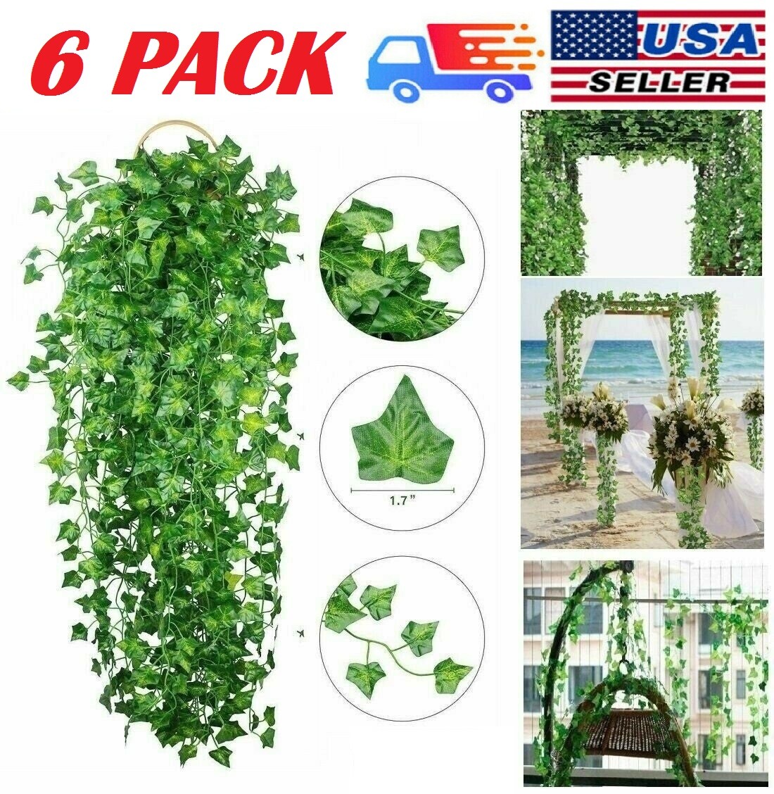 6 PACK Artificial Hanging Garland Ivy Leaves 6.5 Ft Plants Vines Home Decor USA