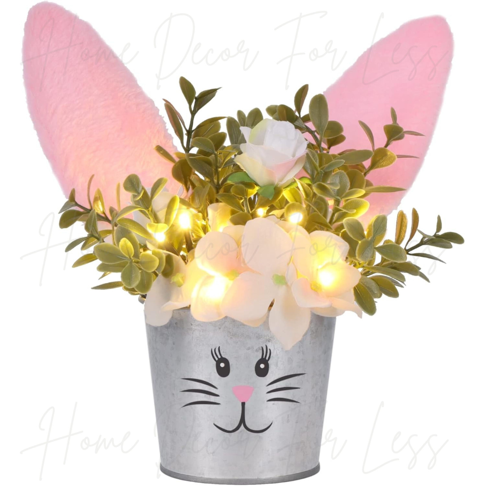 Lighted LED Easter Bunny Rabbit Ears Floral Centerpiece Table Spring Home Decor