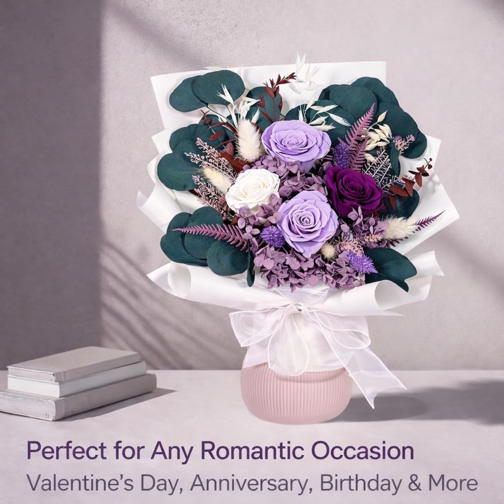 Preserved Flowers for Delivery, Purple Rose Bouquet Gift for Women and Mom, L…