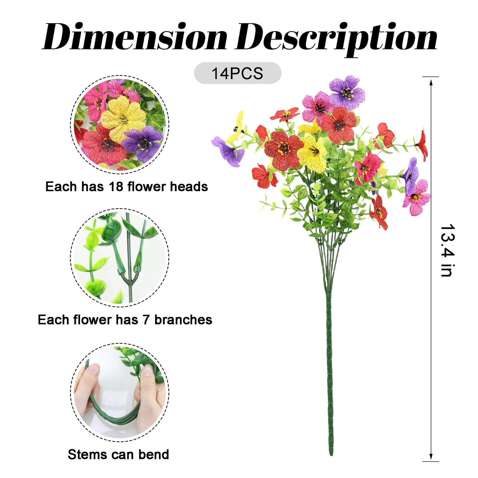 Colorful Artificial Flowers for Outdoors Fake Plastic Flowers 14 Bundles Faux…