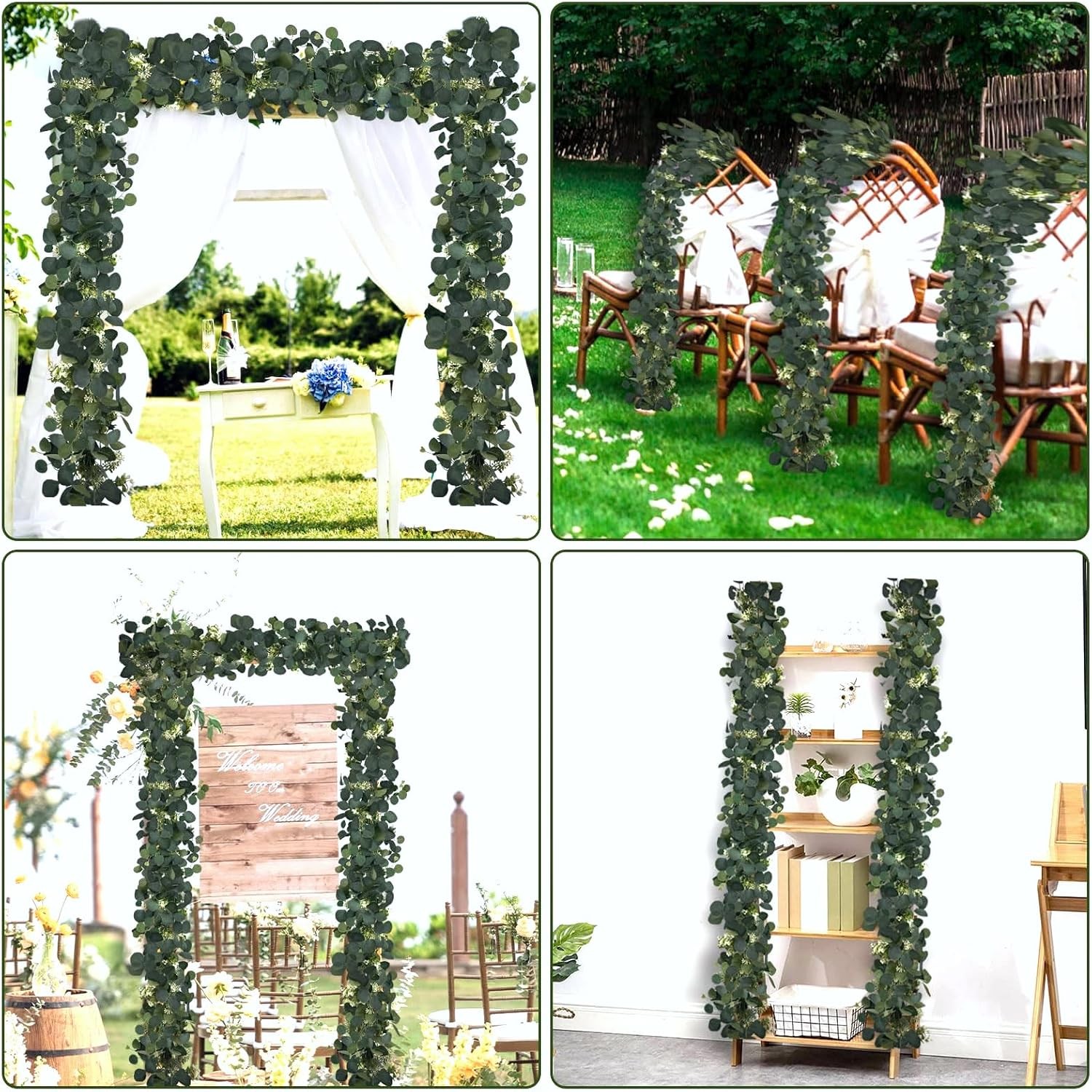 Eucalyptus Garland, 8Pcs 6FT Green Flower Garland Decor, Spring Summer