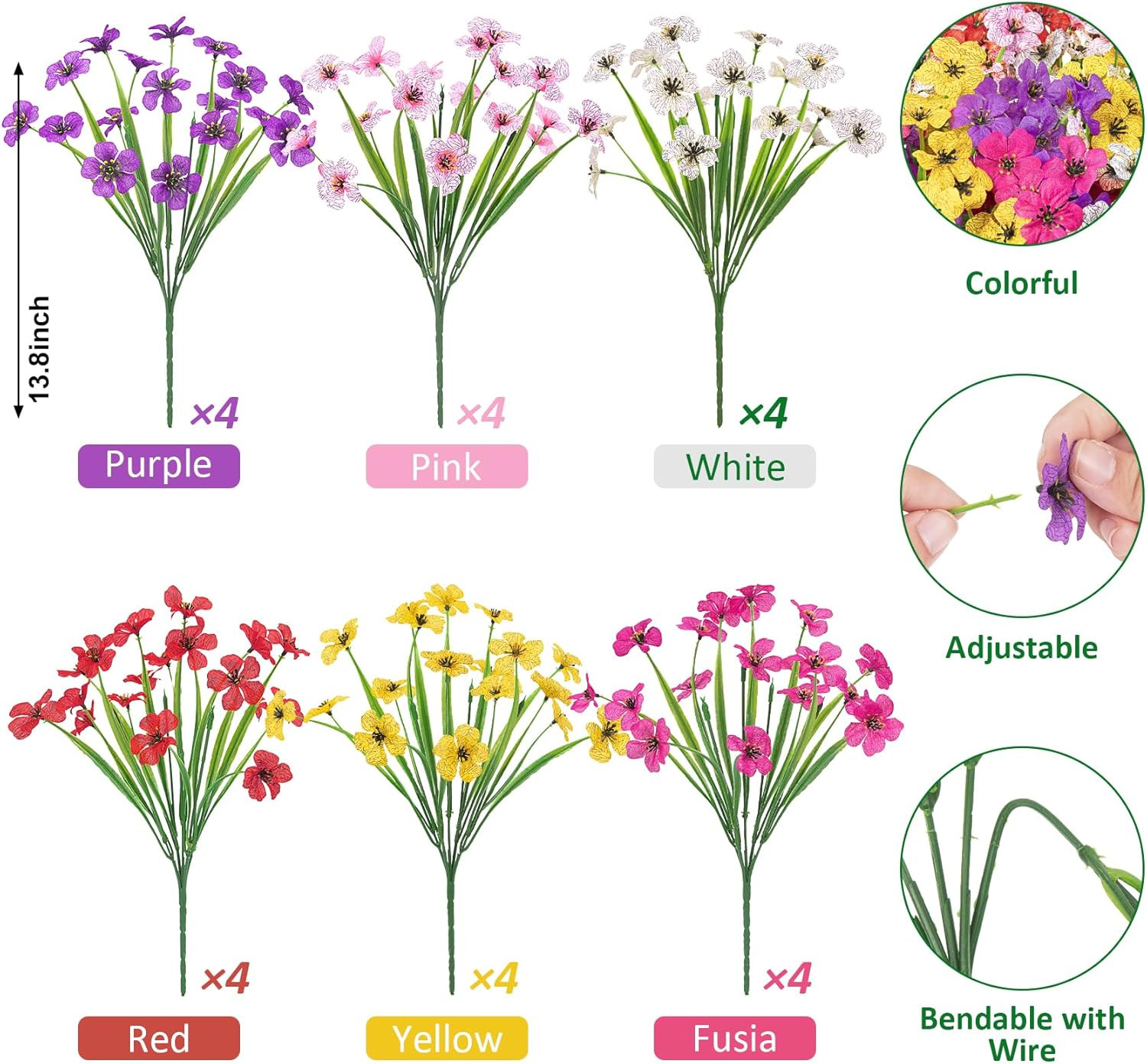 24 Bundles Artificial Flowers for Outdoors UV Resistant Silk Fake Flowers Faux