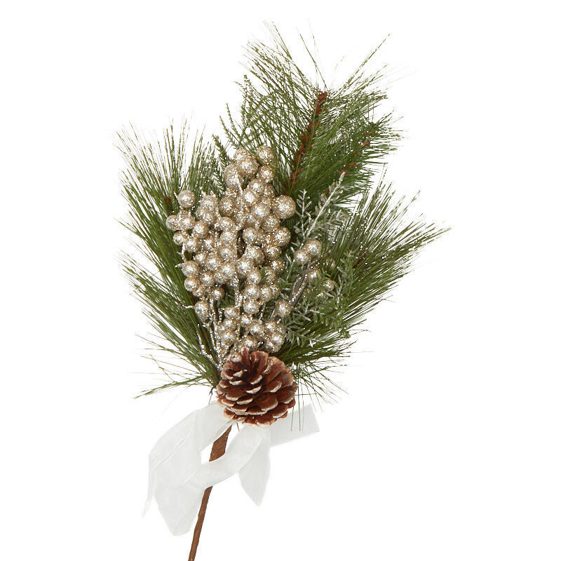 Set of 4 Champagne Artificial Pine and Berry 15″ Sprays with Bow