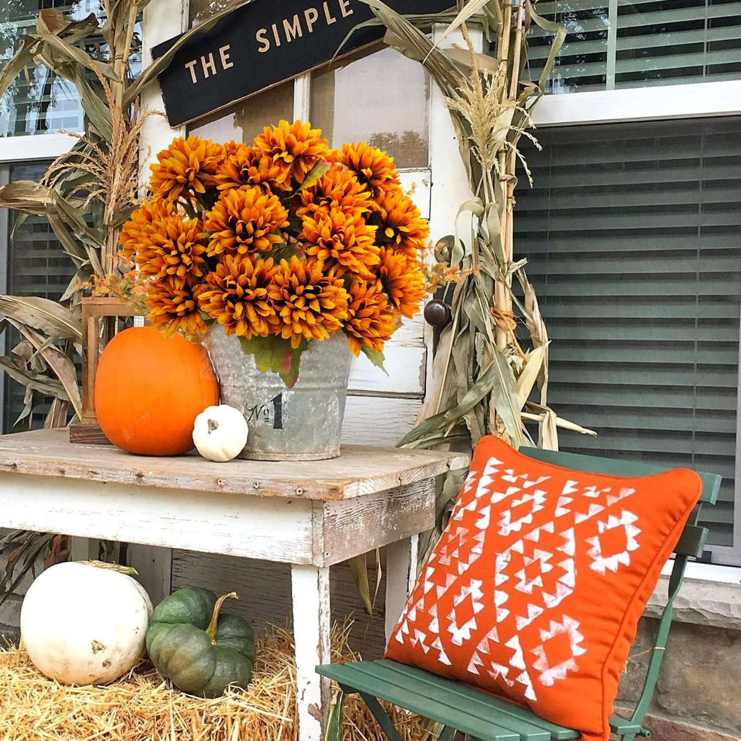 Artificial Fall Flowers Fake Mums for Outdoor, 6 Pack 30 Heads Artificial Chrysa