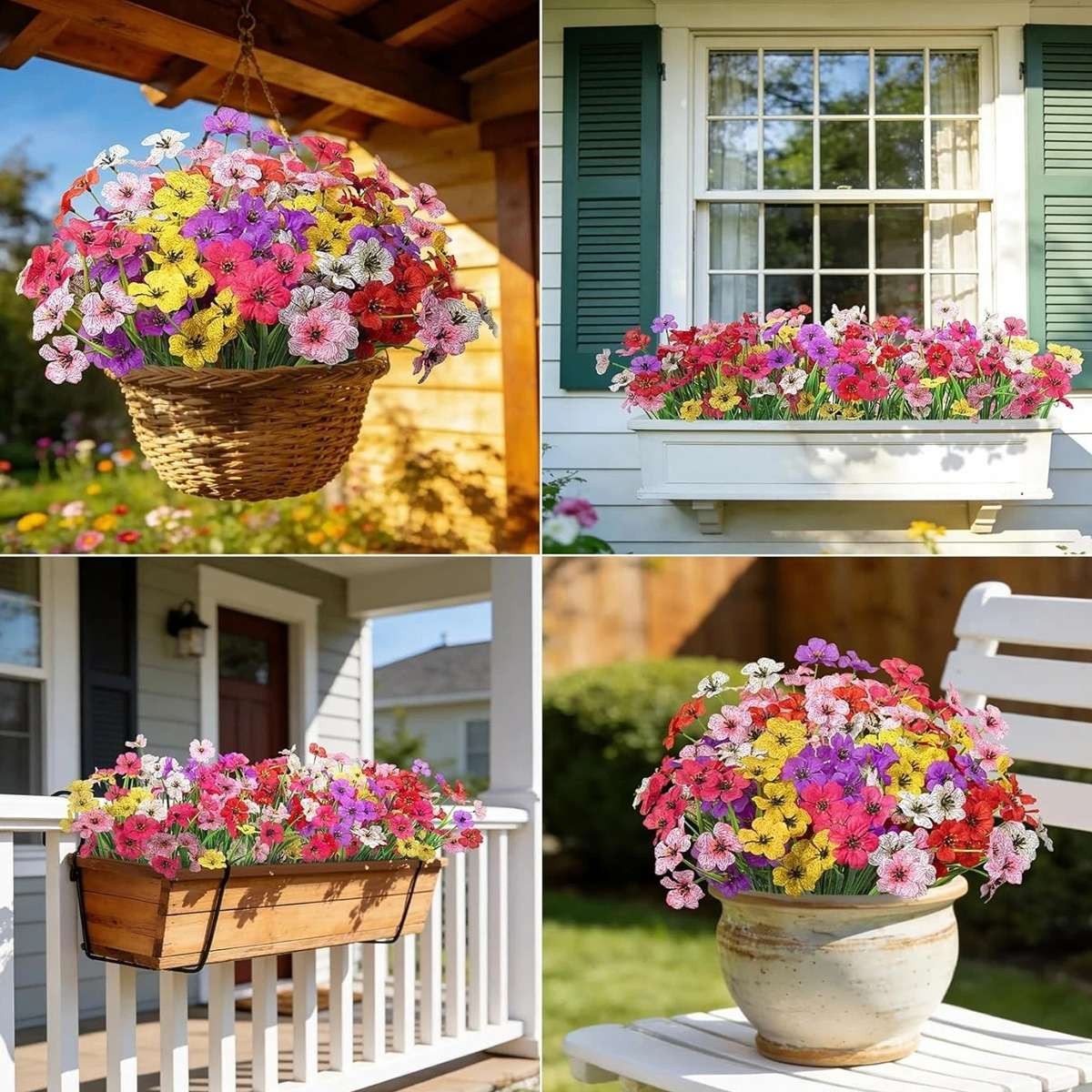 2-8 Bundles Artificial Flowers UV Resistant Plastic Plant Silk Flower Outdoor US