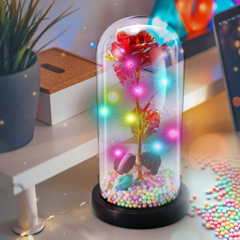 Eternal Forever Galaxy Rose Flower In Glass Dome LED Light Valentine’s Day Gift