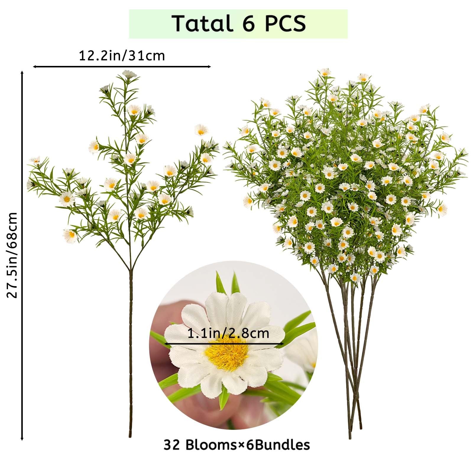 SNAIL GARDEN 192 Blooms Artificial Daisy Flowers, 6Pcs 27.5 Inch Tall Realist…