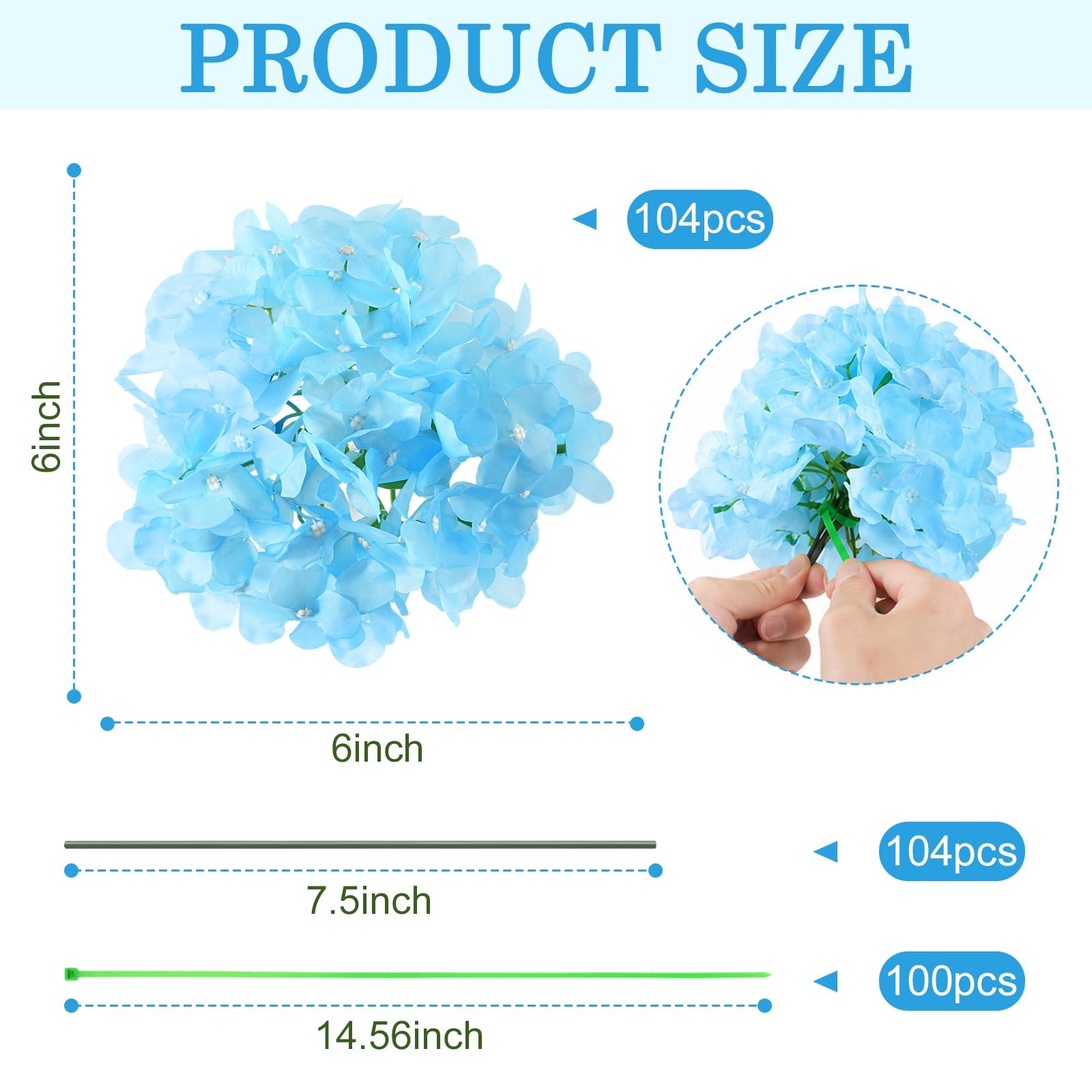 Bulk Artificial Hydrangeas 104PCS with Zip Tie Fastening, Silk Hydrangea Flow…