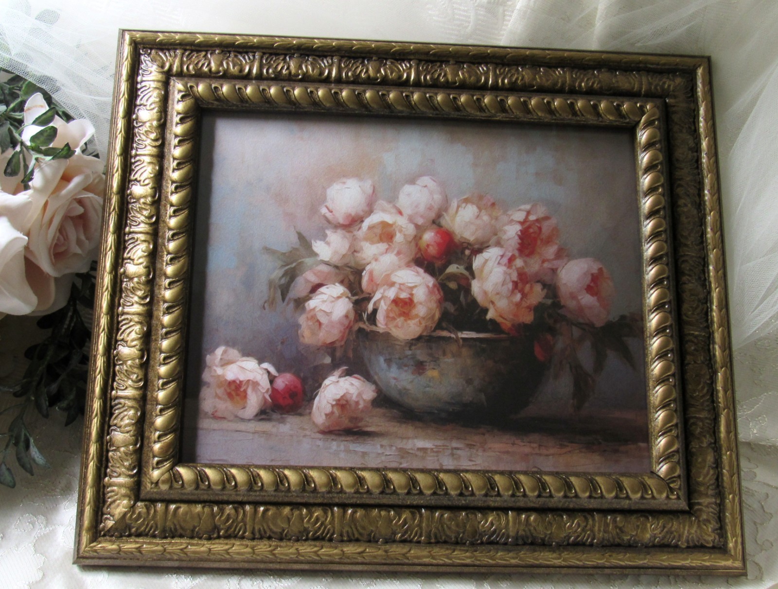 Pink Peony Home Decor,Antique Gold 8×10,Baroque,Victorian,Grand Millennial,Rose