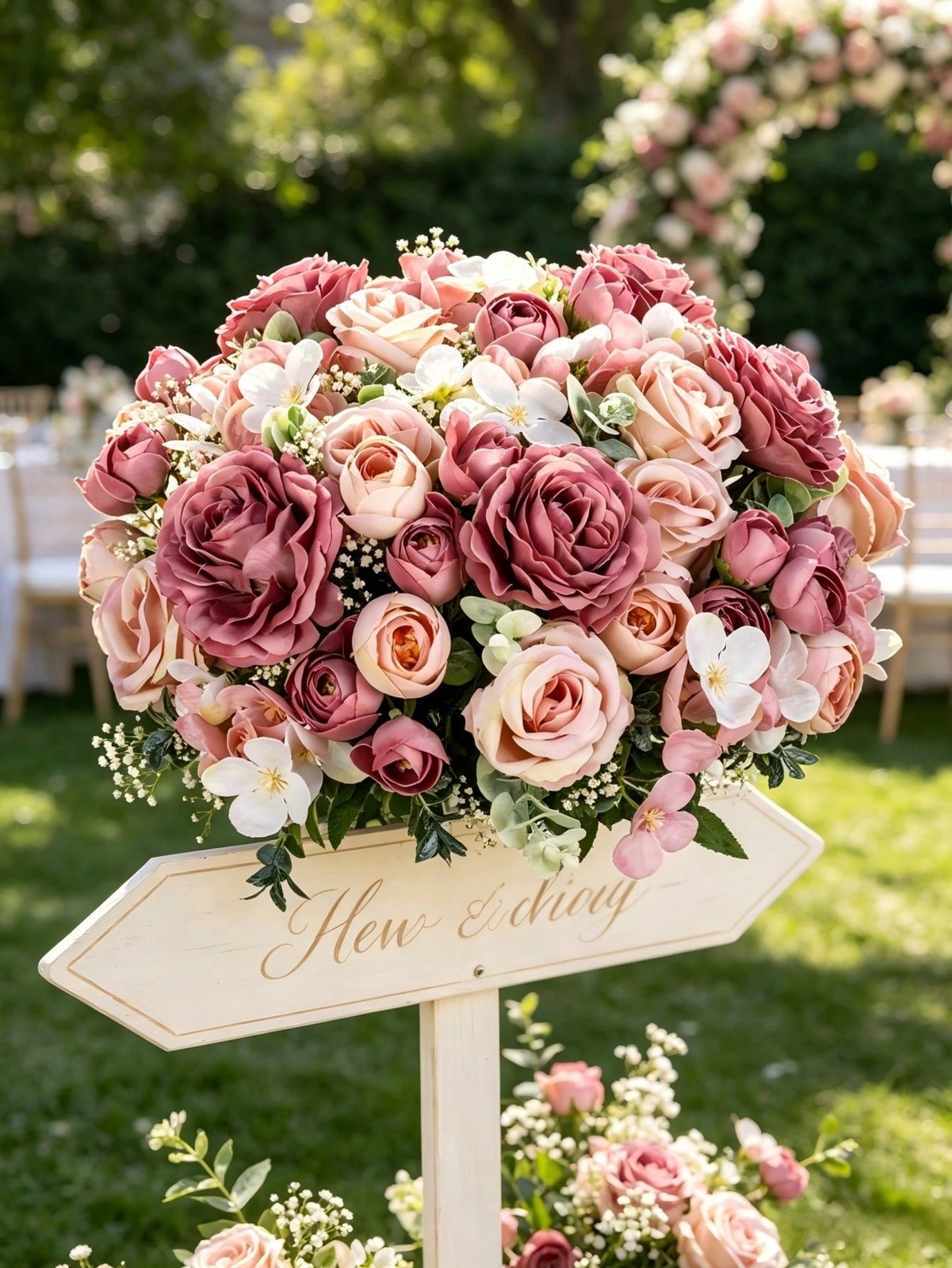 Sand Red Artificial Silk Rose Bouquet For Wedding Home Decor One Size