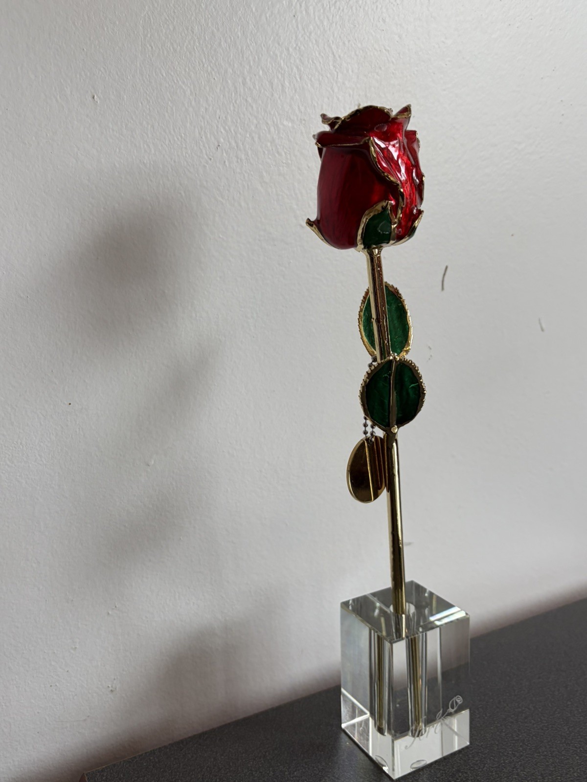 Real Rose Dipped 24K Gold, Anniversary Valentines Gift, stand, Red Opening Rose