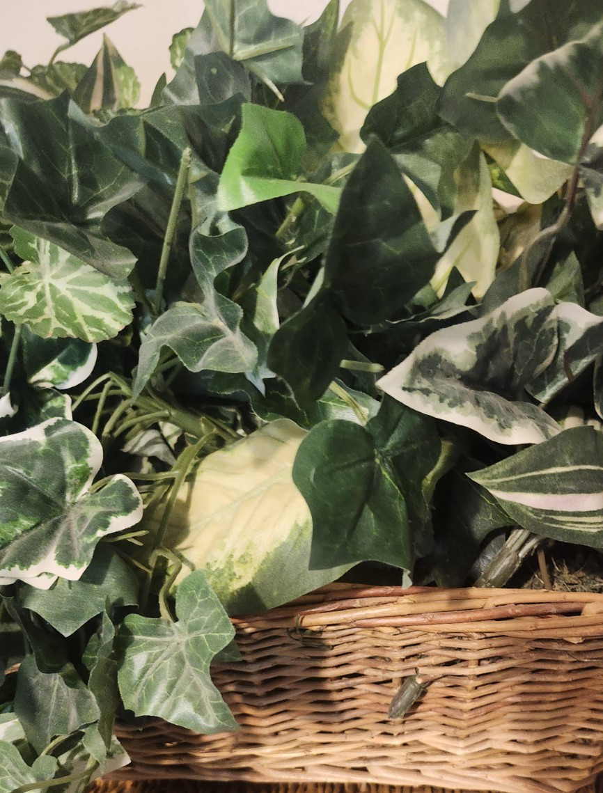 Large Faux Plant Arrangement Wicker Basket Artificial Ivy Greenery Home Decor