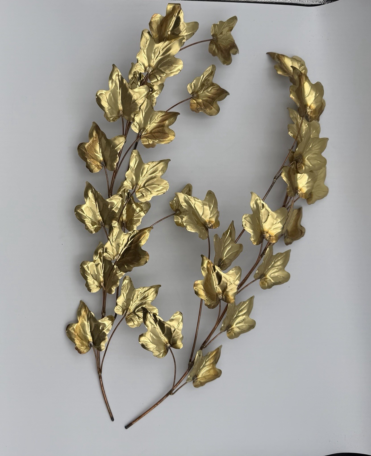 Vintage Brass Ivy Wall Decor Set Mid Century Hollywood Regency Metal Leaf (Pair)