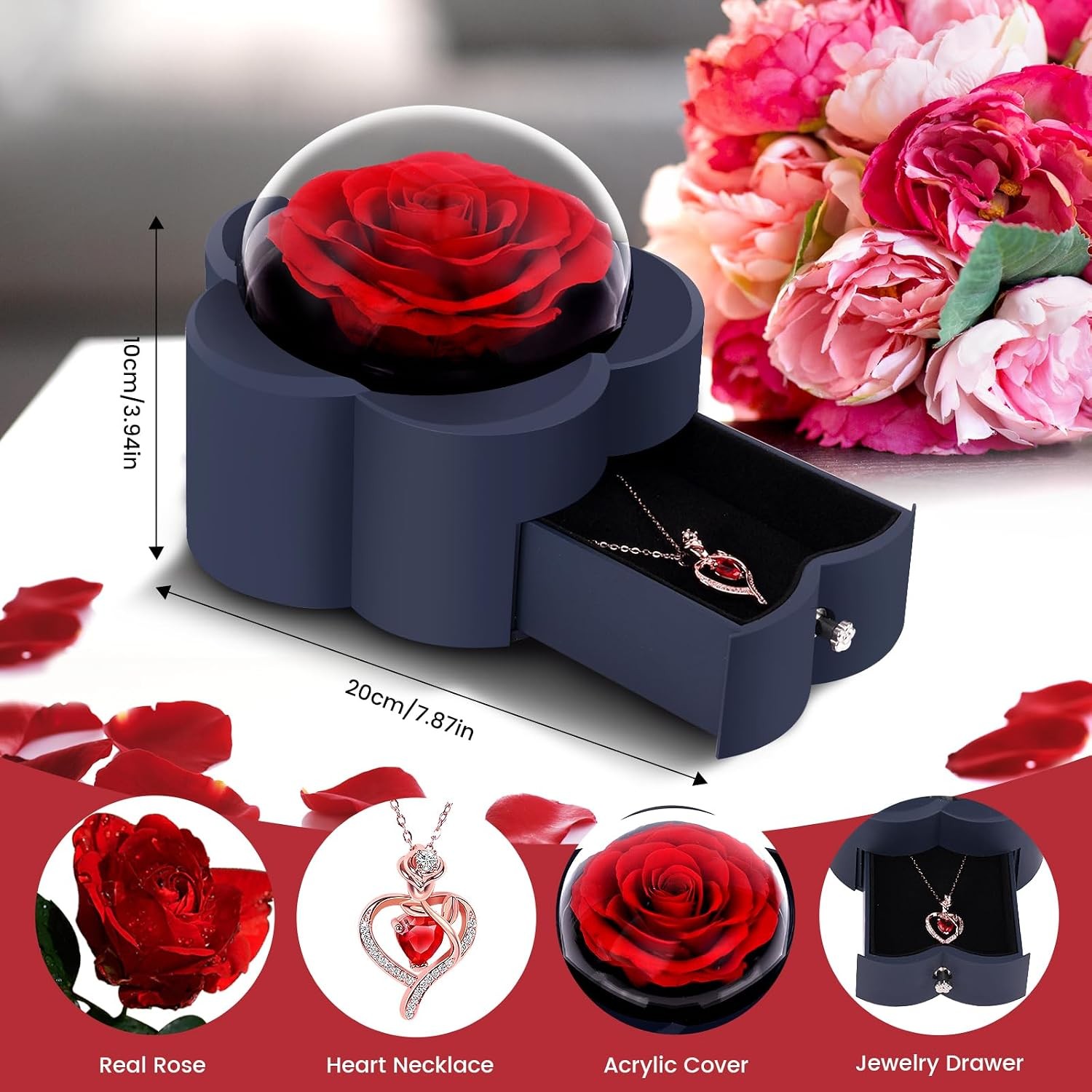 For Mom Preserved Red Real Rose -Eternal Flowers Rose for Mom Grandma Wife Girlf
