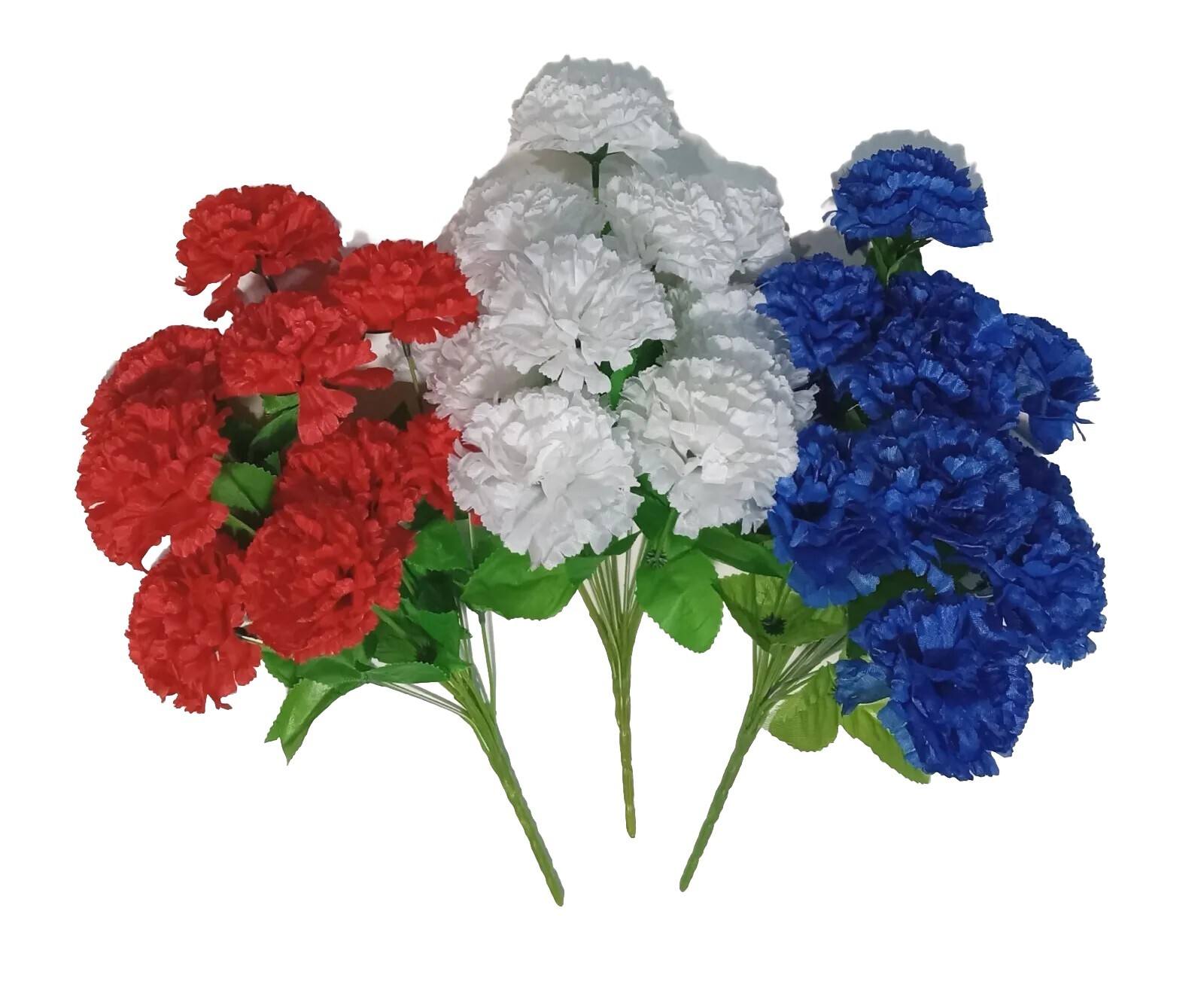 (3) Red White & Blue Carnation 17″ Bush USA In/Outdoor Memorial Day Silk Flower