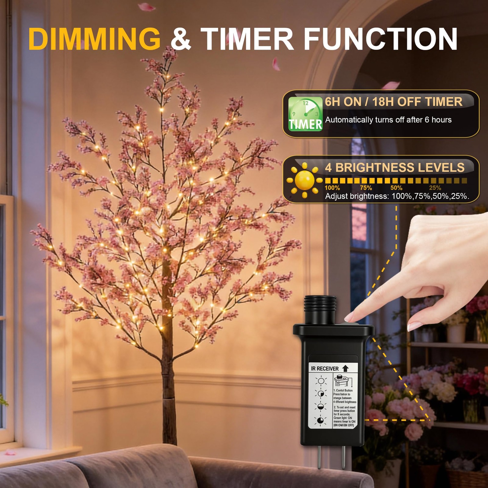 6FT Lighted Cherry Blossom Tree with 171 Warm White Lights, Artificial Sakura…