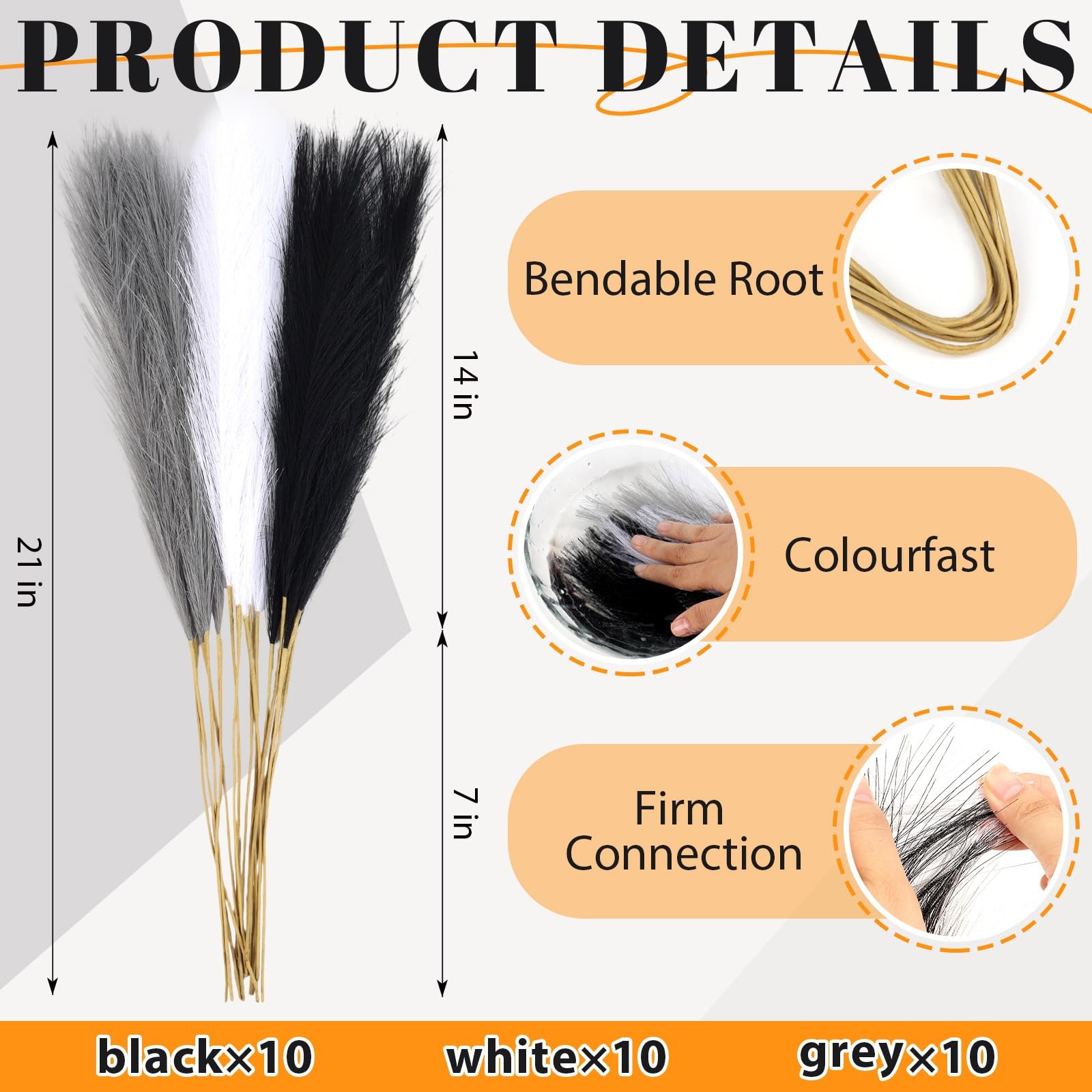 30pcs Pampas Grass Decor,21″ Artificial Pompous Grass Bulk,Small Vase Filler …