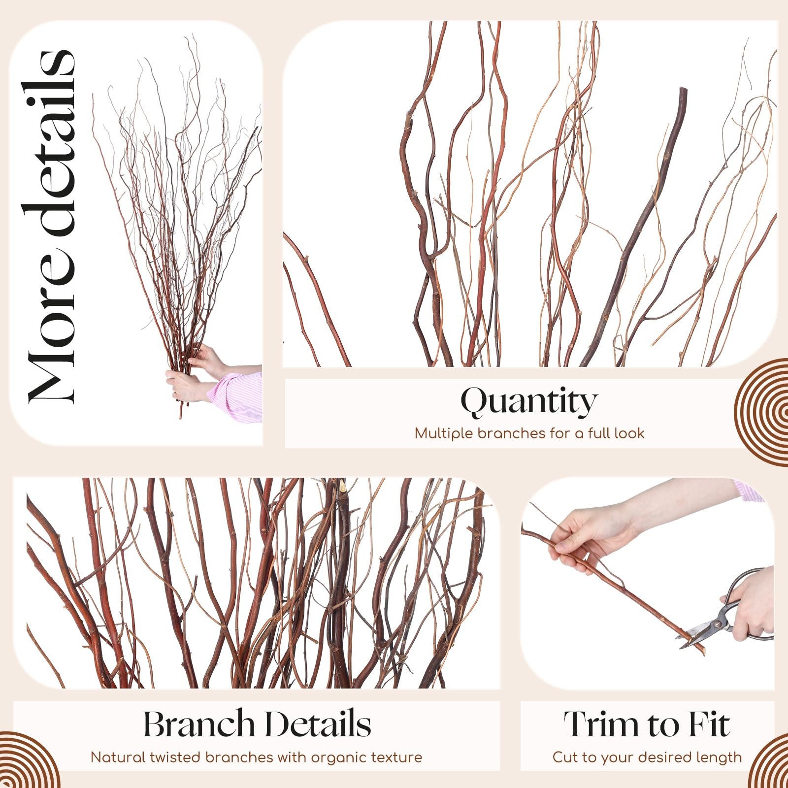 12 PCS 38 Inch Real Natural Dried Curly Willow Twig Branch Tall Floor Vase