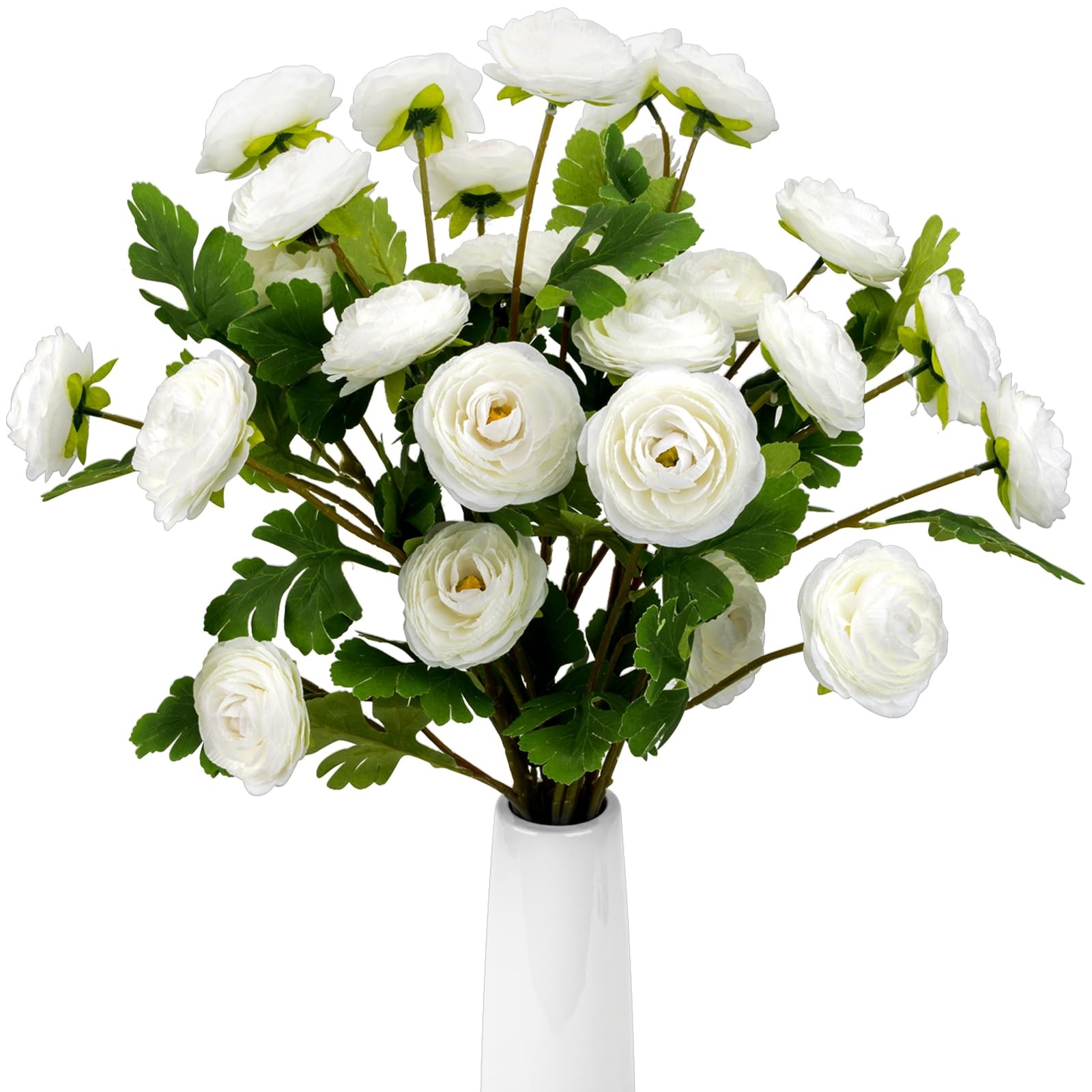6 Pcs 27.5 Inch Ranunculus Artificial Flowers 18 Head White Faux Silk Decor