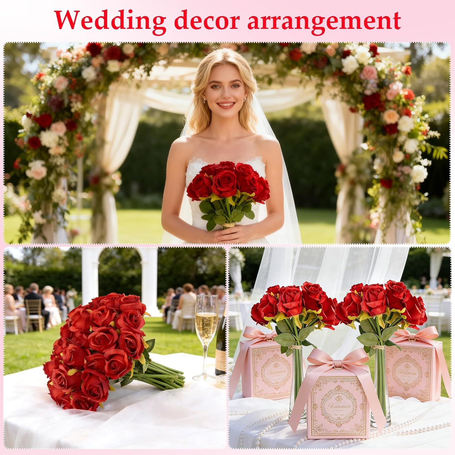 240 Pcs Red Silk Rose Flowers for Weddings, Parties & Home Decor