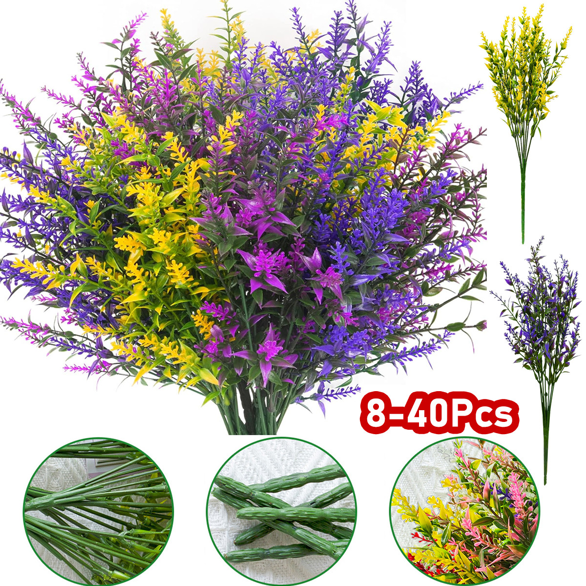 Mixed Fake Lavender Bundles Artificial Flowers for Outdoors Shrubs UV Resistant