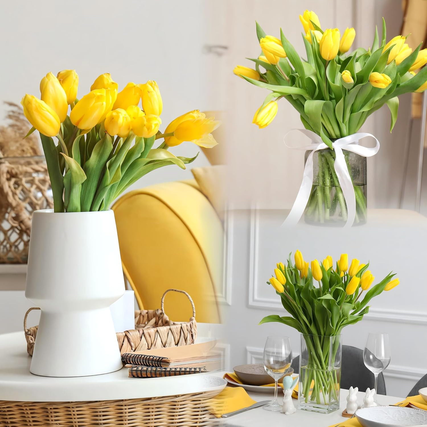 15 Pcs Fake Tulips Artificial Flowers Real Touch PU Faux Flowers Tulip Stems for