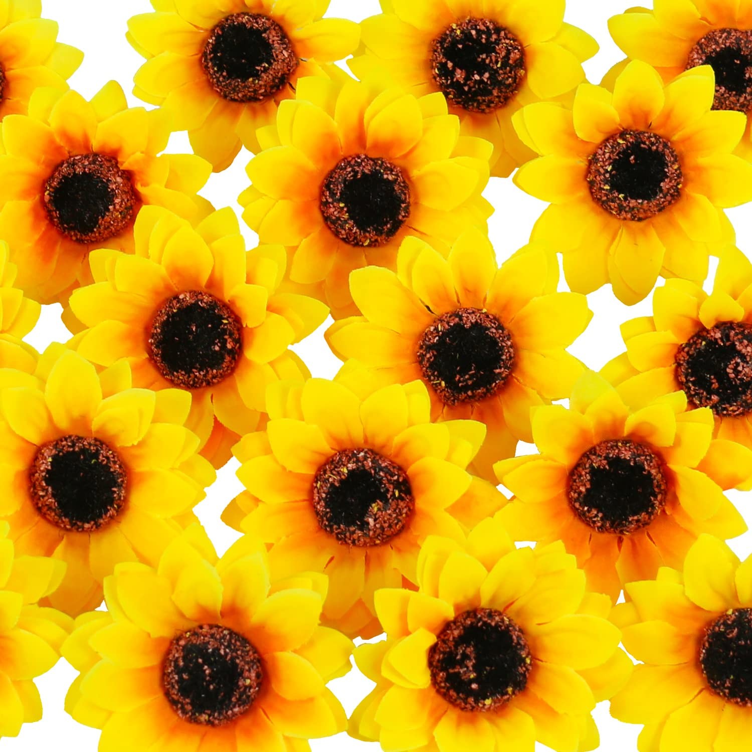 100 PCS Realistic Artificial Silk Sunflower Heads 2.75 Inch Floral DIY Decor